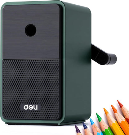 Deli Manual Pencil Sharpener - Auto-in Hand Crank with Adjustable Point for Colored Pencils, Kids, Students, Classroom, Home and Office, Brown