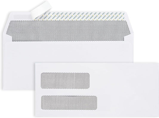 EnDoc 500#9 Double Window Envelopes Self Seal, 3 7/8 x 8 7/8" Security Tinted Envelopes for Invoices & Statements, Business Mailing Envelopes with Windows, Bright White 24lb Paper no. 9