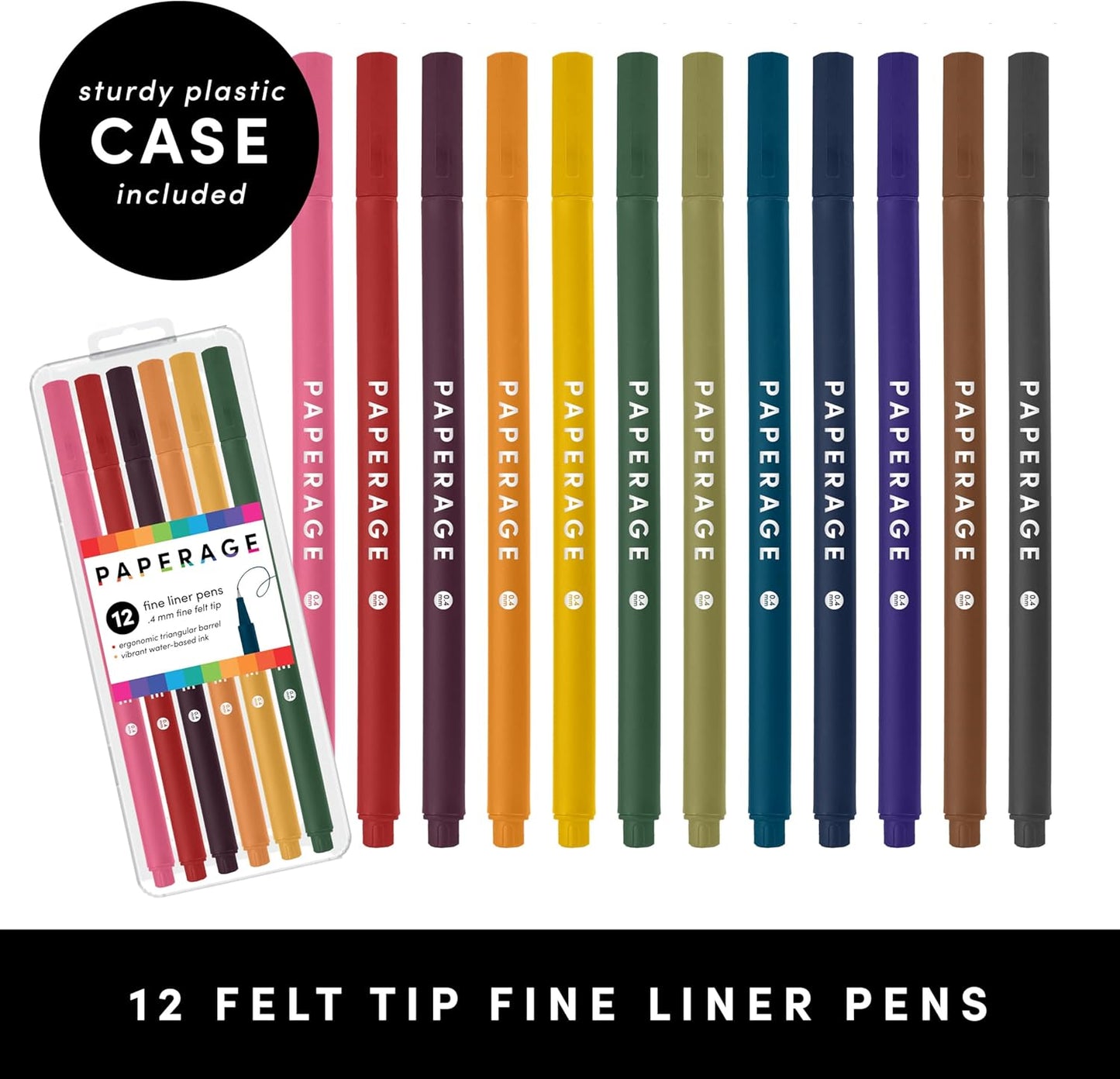 PAPERAGE Felt Tip Fine Point Pens (0.4mm), 12 Pack, Pens For Journaling, Notebooks, Planners, Calendars & Drawing, Great for School, Office, & Home (Black Ink)