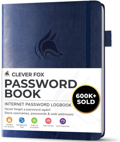 Clever Fox Password Book with alphabetical tabs. Internet Address Organizer Logbook. Small Pocket Password Keeper for Website Logins (Orange)