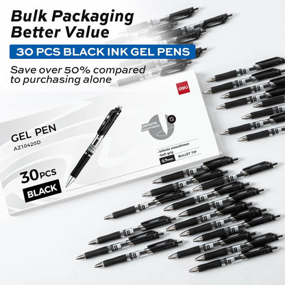deli Gel Pens, 50 Pcs Retractable Pens Black Ink, Medium Point Pen 0.7mm, Smooth Writing, Fast Dry, No Bleed for Journaling Note Taking, Home School Office Supplies