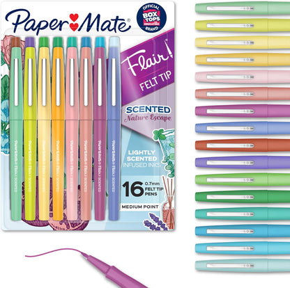 Paper Mate Flair Sunday Brunch Scented Felt Tip Pens, Medium Point (0.7mm), 16 Count - For Journaling, Writing, Note-Taking, Fun Teacher Supplies