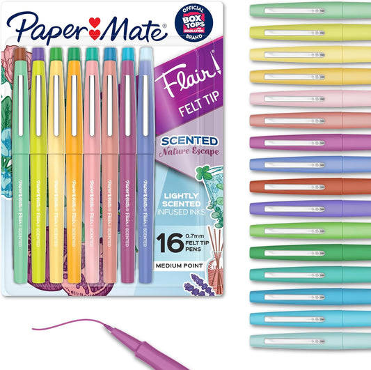 Paper Mate Flair Sunday Brunch Scented Felt Tip Pens, Medium Point (0.7mm), 16 Count - For Journaling, Writing, Note-Taking, Fun Teacher Supplies