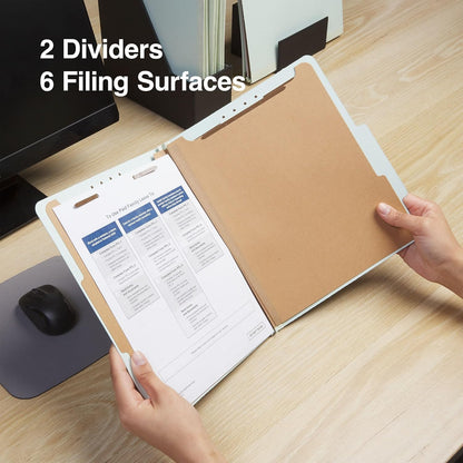 Staples 60% Recycled Pressboard Classification Folders, Letter Size, 2‑Dividers, 2.5" Expansion, Light Gray/Green – 20/Carton