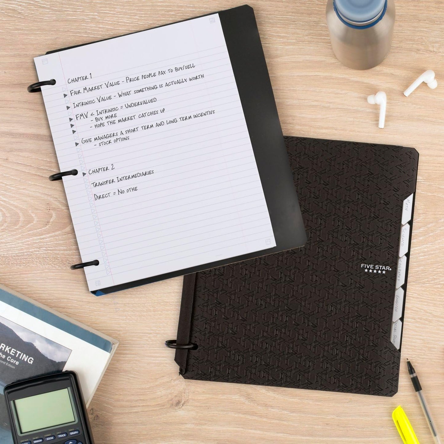 Five Star Flex Refillable Notebook + Study App 1 Inch O-Rings Binder with Pockets Tabs and Dividers, 220 Sheet Capacity, Includes 60 Sheets 8.5" x 11" College Ruled Paper, Prom Pink (293280R)
