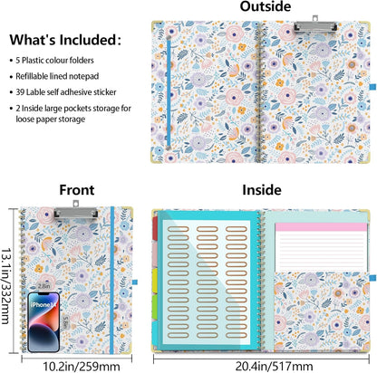 Clipboard Folio with Storage Clipboards Padfolio Notebook for Letter Size (11" x 8.5"), Pink Clipboards with 10 Pockets and 5 Folders Nursing Teacher School Essentials (Stay Positive)