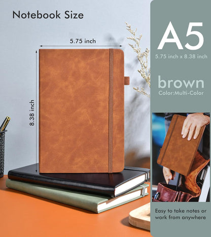 Lined Journal Notebook for Men Women, 200 Numbered Pages Leather Hardcover Journal with Pen, A5 Journaling Notebooks, Thick Paper College Ruled Journals for Writing Work Business 5.75'' X 8.38'' Black