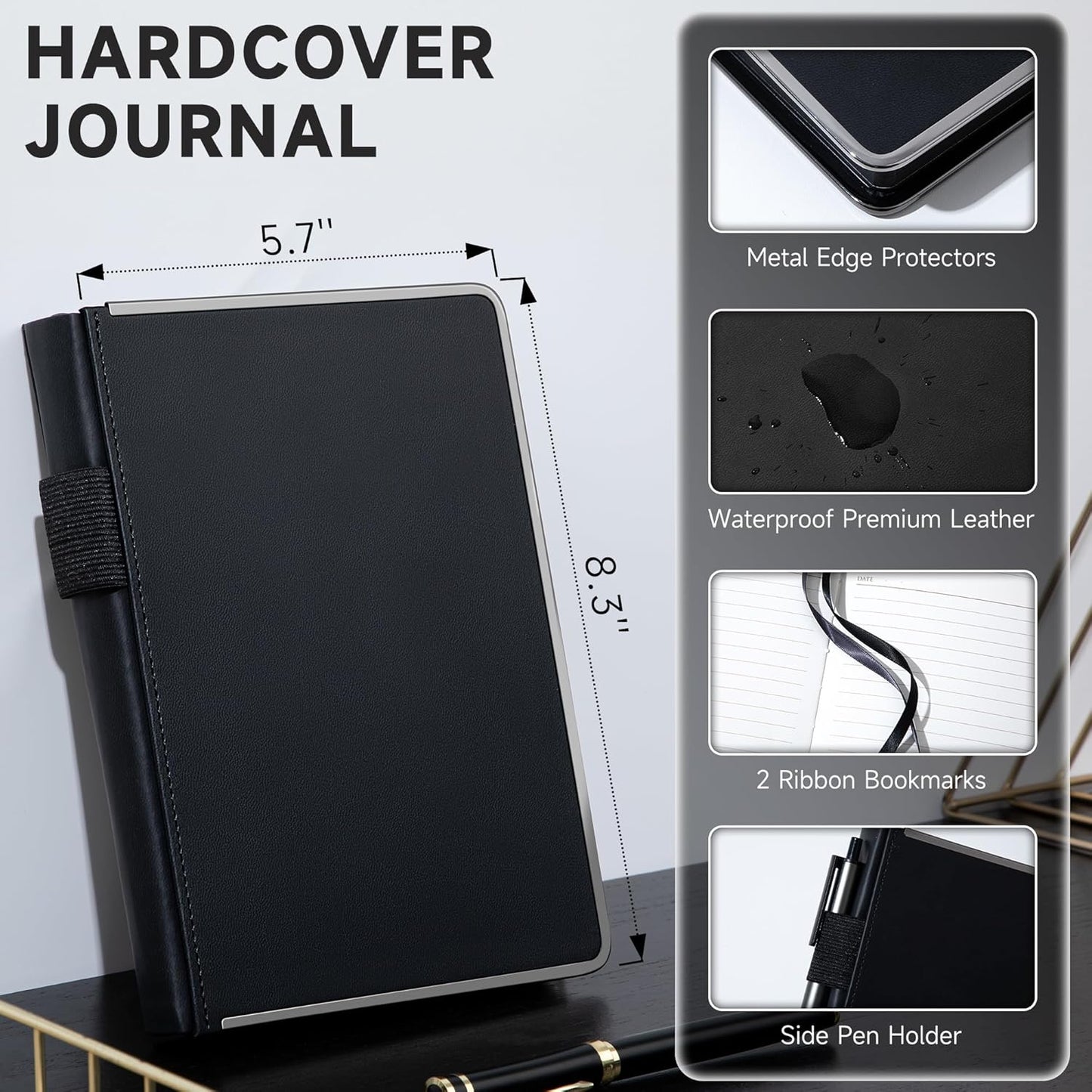 MINICAGIE Journal Notebook for Men Women Gifts Hardcover Leather Mens Journals for Writing 288 Pages 100 Gsm Paper Thick Journaling Notebooks for Work Diary, 5.7x8.3 In, Blue