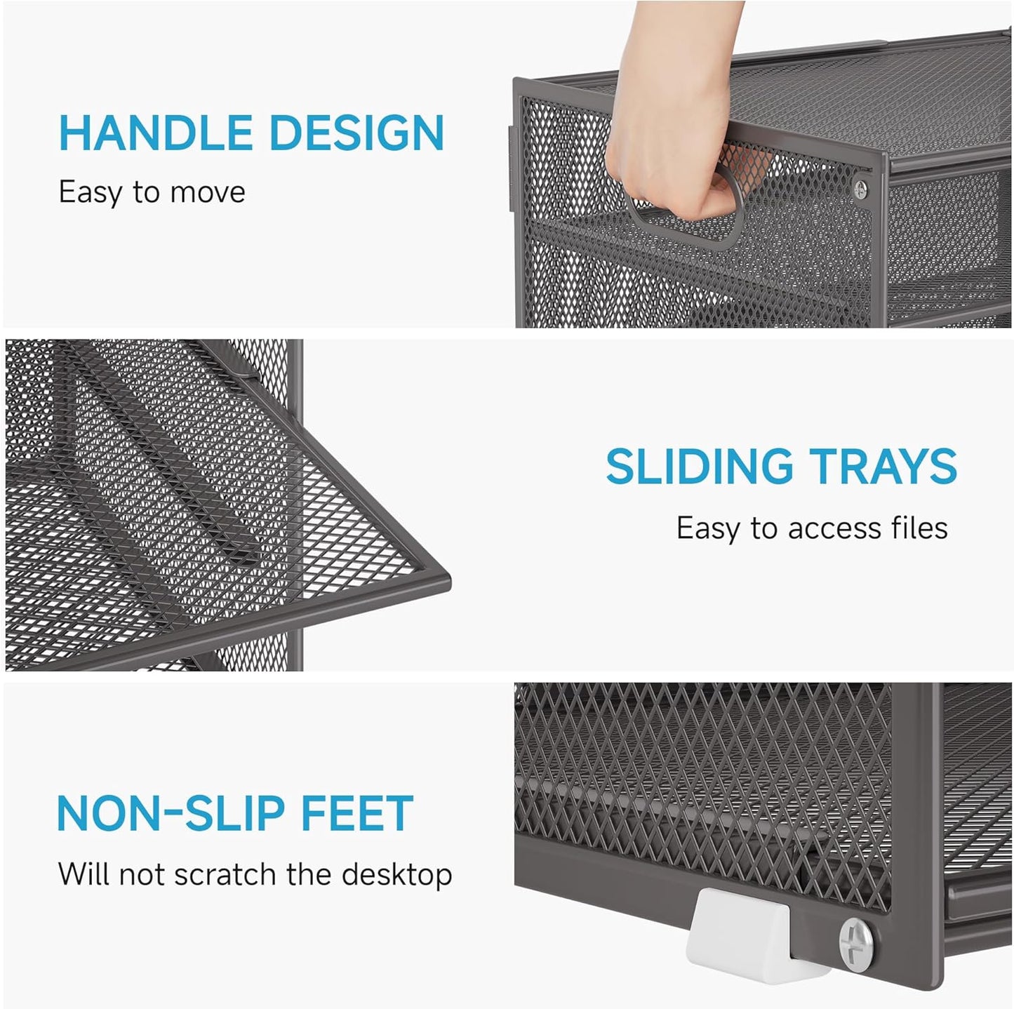 Lavatino 3-Tier Letter Tray Desk Organizer, Mesh Metal Paper File Tray Organizer for Desk, Office Supplies & Home Organization, Fits A4 Paper, Mail, Magazines & Office Accessories (Black with Handle)