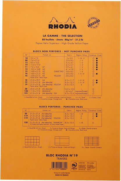 Rhodia Yellow Page Notepad, No19 A4+, Lined - Orange (19660C)