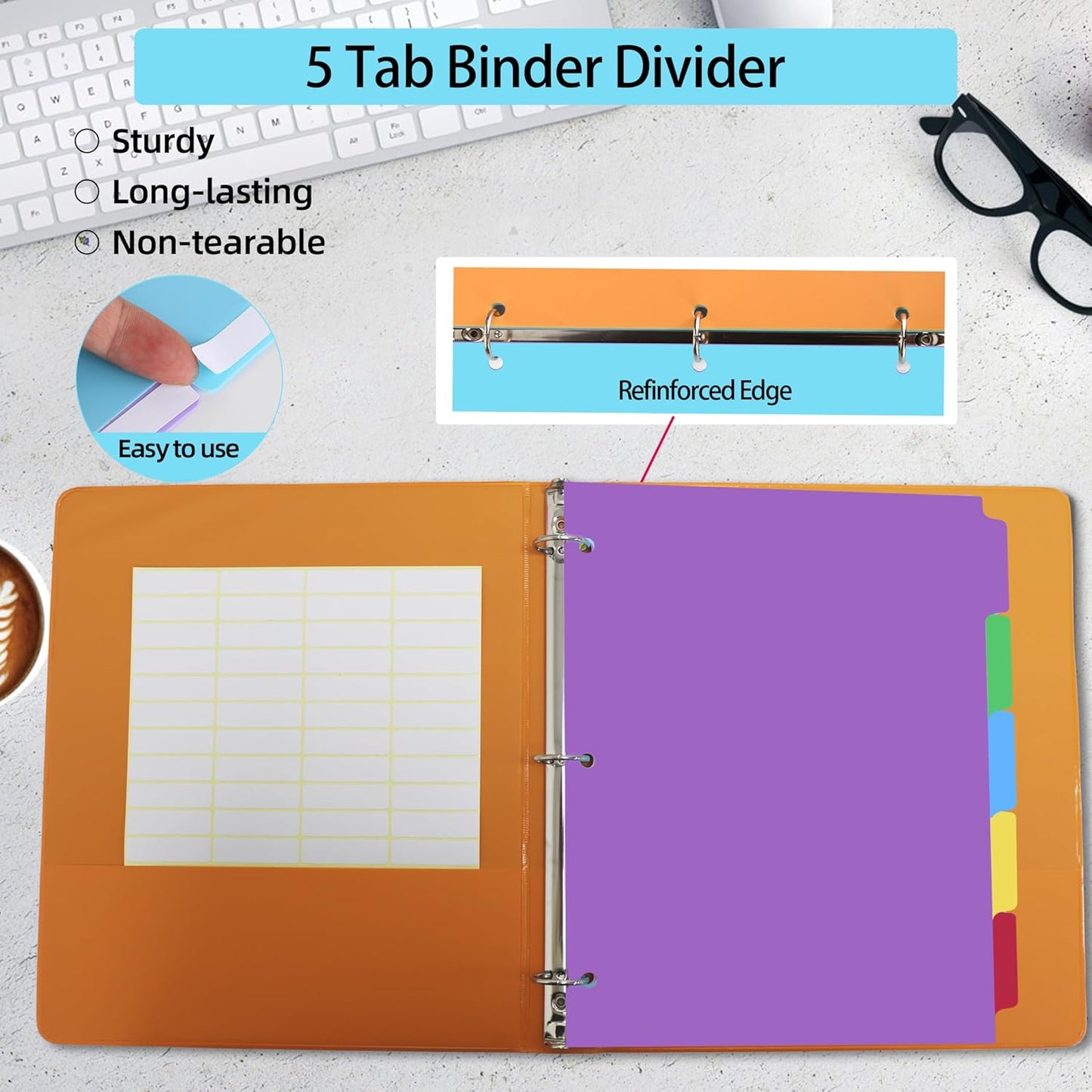 24PCS/3 Set 3-Ring Binder Dividers with Tabs,8 Tab Plastic File Dividers,Binder Separators with tabs for Office/School Supplies