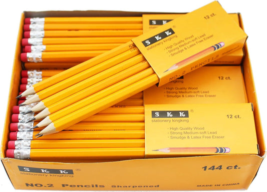SKKSTATIONERY 360pcs Pre-sharpened Pencils with eraser top, No.2 Wood Pencils Bulk #2 HB pencils Yellow HB Pencil Sketching Drawing Back to School Teacher Supplies 360 counts per box