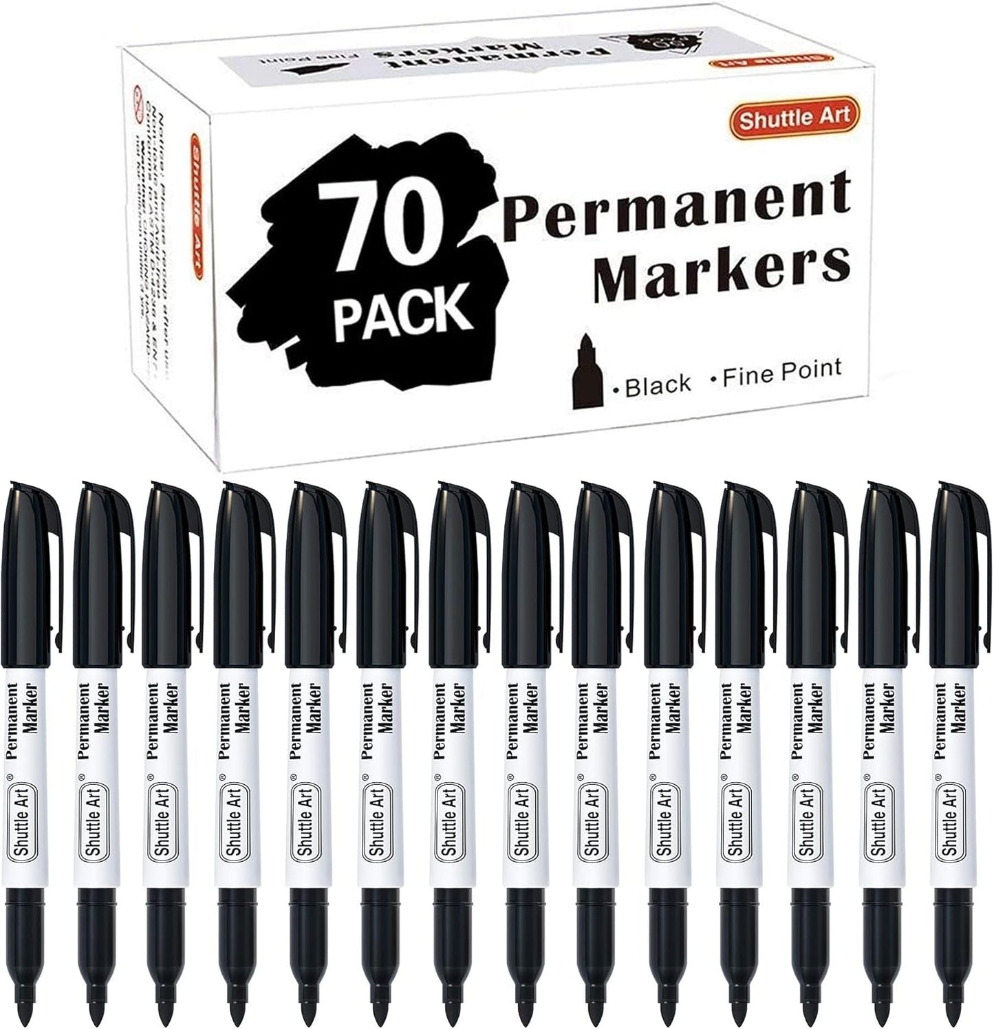 Shuttle Art Permanent Markers, 30 Pack Black Permanent Marker set, Fine Point, Works on Plastic, Wood, Stone, Metal and Glass for Doodling, Marking