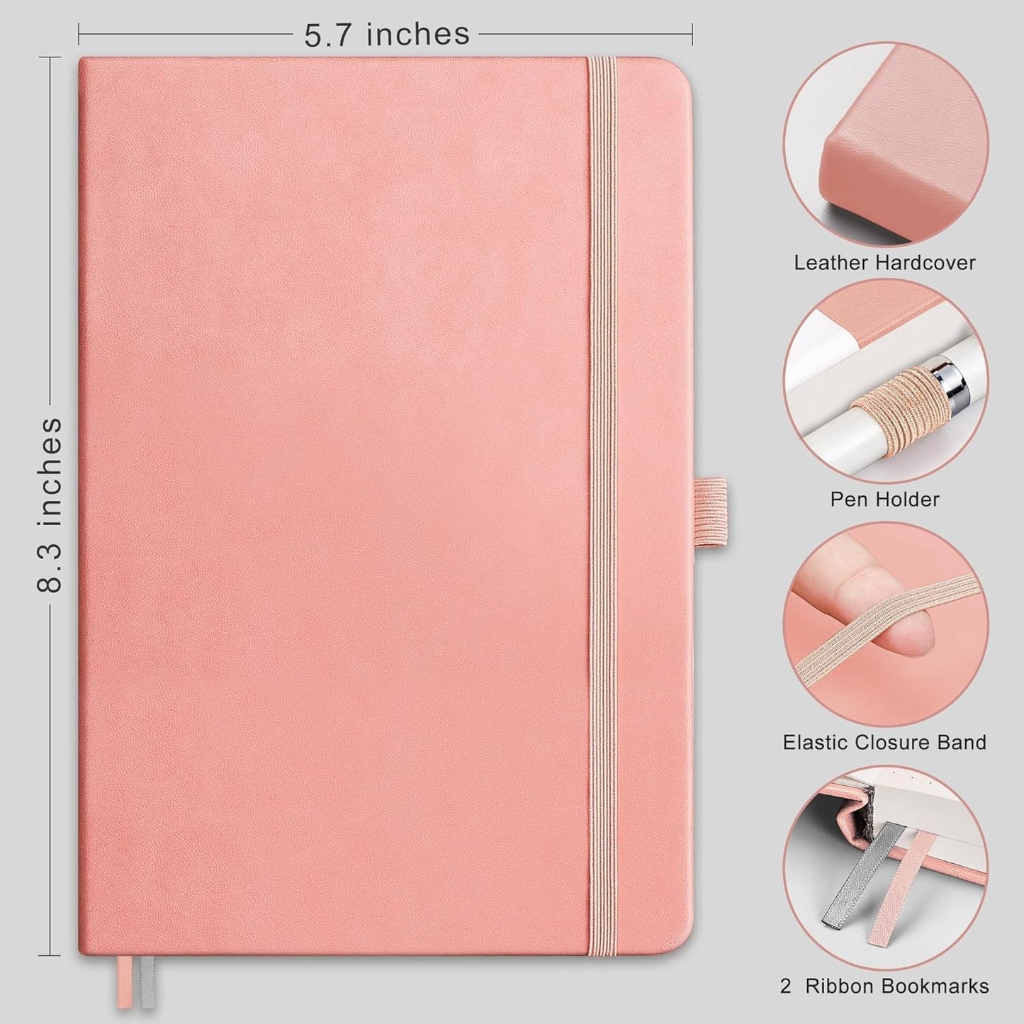 RETTACY Graph Grid Paper Notebook, 192 Pages, A5 Medium Size (5.7'' x 8.3''), 5 Squares per Inch, Leather Hardcover, 100 GSM Thick Paper, for School, Students, Math, Engineering (Brown)