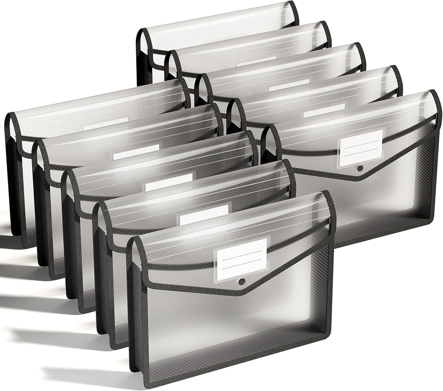 ThinkTex Plastic Expanding File Folder, Transparent Envelopes with Snap Closure, No Dividers, Large Capacity, Assorted Colors, Fits Letter / A4 Size - 5 Pack
