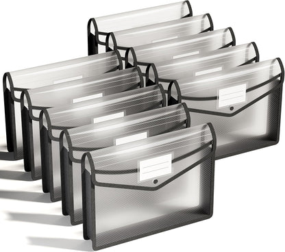 ThinkTex Plastic Expanding File Folder, Transparent Envelopes with Snap Closure, No Dividers, Large Capacity, Assorted Colors, Fits Letter / A4 Size - 5 Pack