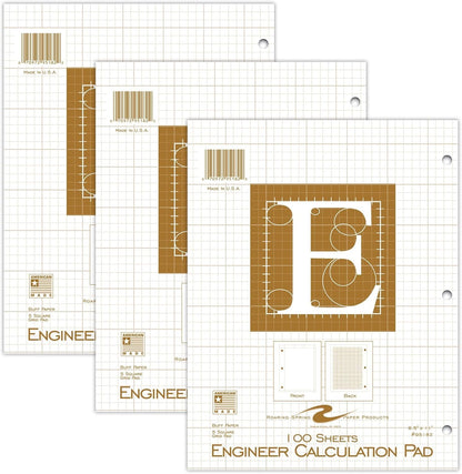 ROARING SPRING Graph Ruled Engineering Pad, Engineering Graph Paper Pad, 5x5 Enclosed Grid, 8.5" x 11", 100 Sheets, 3 Hole Punched, Buff Tinted Sheets, Made in USA