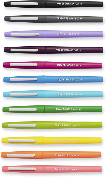 Paper Mate Flair Felt Tip Pens, Medium Point (0.7mm), Special Edition Retro Accents, 12 Count - Fun Office Supplies
