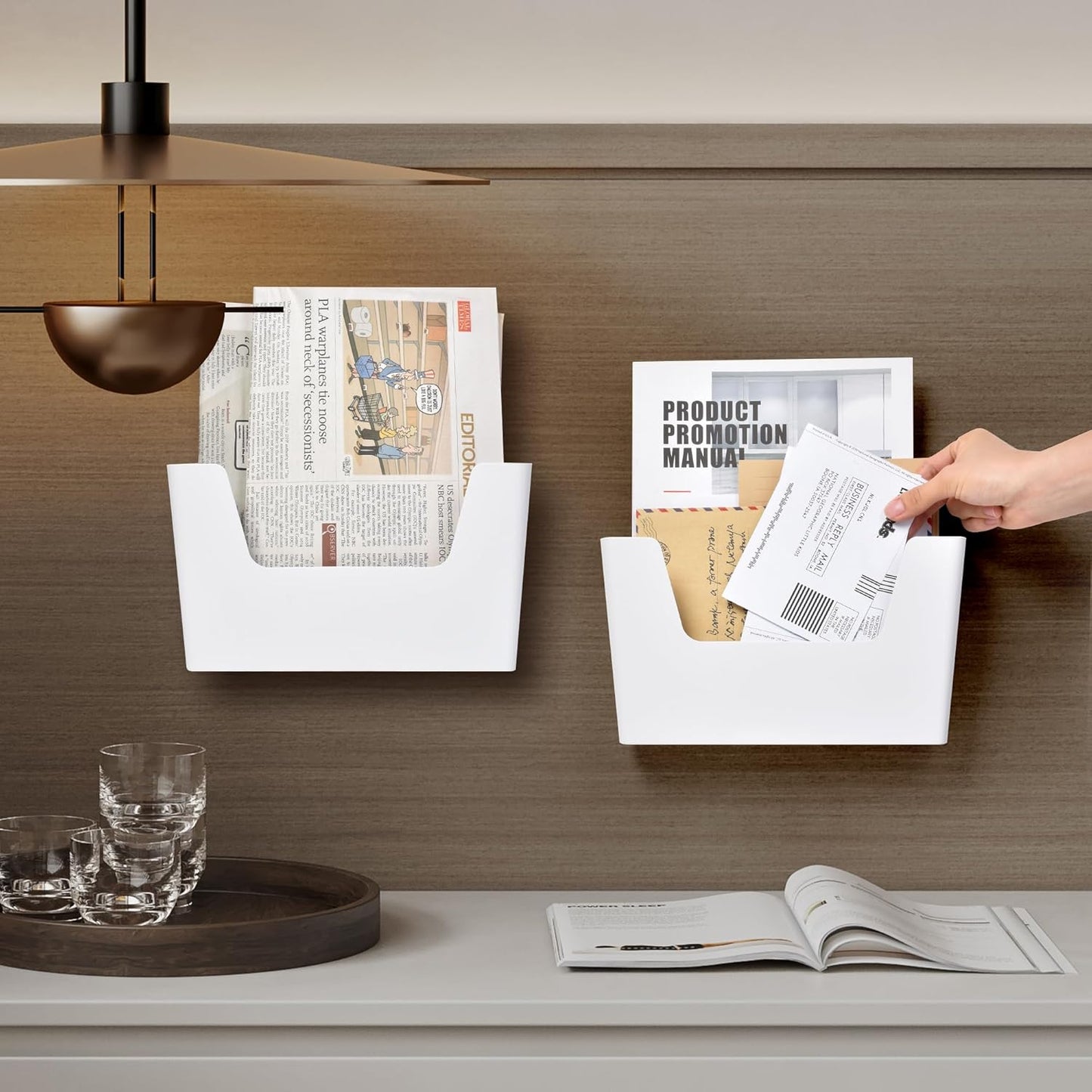 YOHOM No Drilling File Holder Wall Mails Magazines Organizer Adhesive Door Mount, Single Pocket(WHITE, 1 PCS)