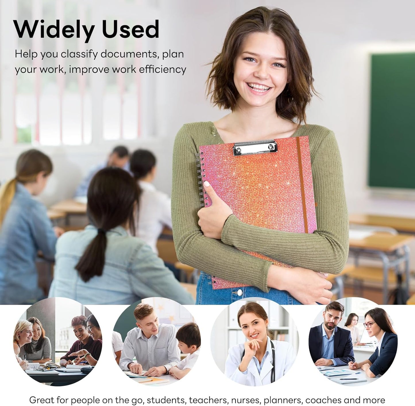 Glitter Clipboard Notebook with Storage for Letter Size, 8.5 x 11 Notepad Holder with 5 Folders and Dividers, Size 12.8X 9.7 in, Spiral Portfolio for Nursing Teacher School Supplies,.Teal