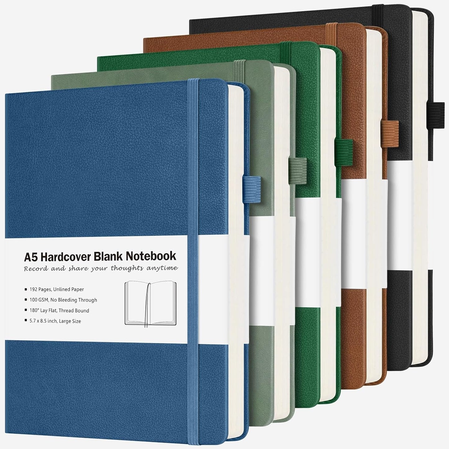 College Ruled Notebook, 5 Pack A5 Hardcover Leather Notebook for Work, Lined Notebook Journal for Women, Men, 100GSM Thick Paper, Large Notebook with Pockets, Professional Business Notebook, 5.7"x8.5"