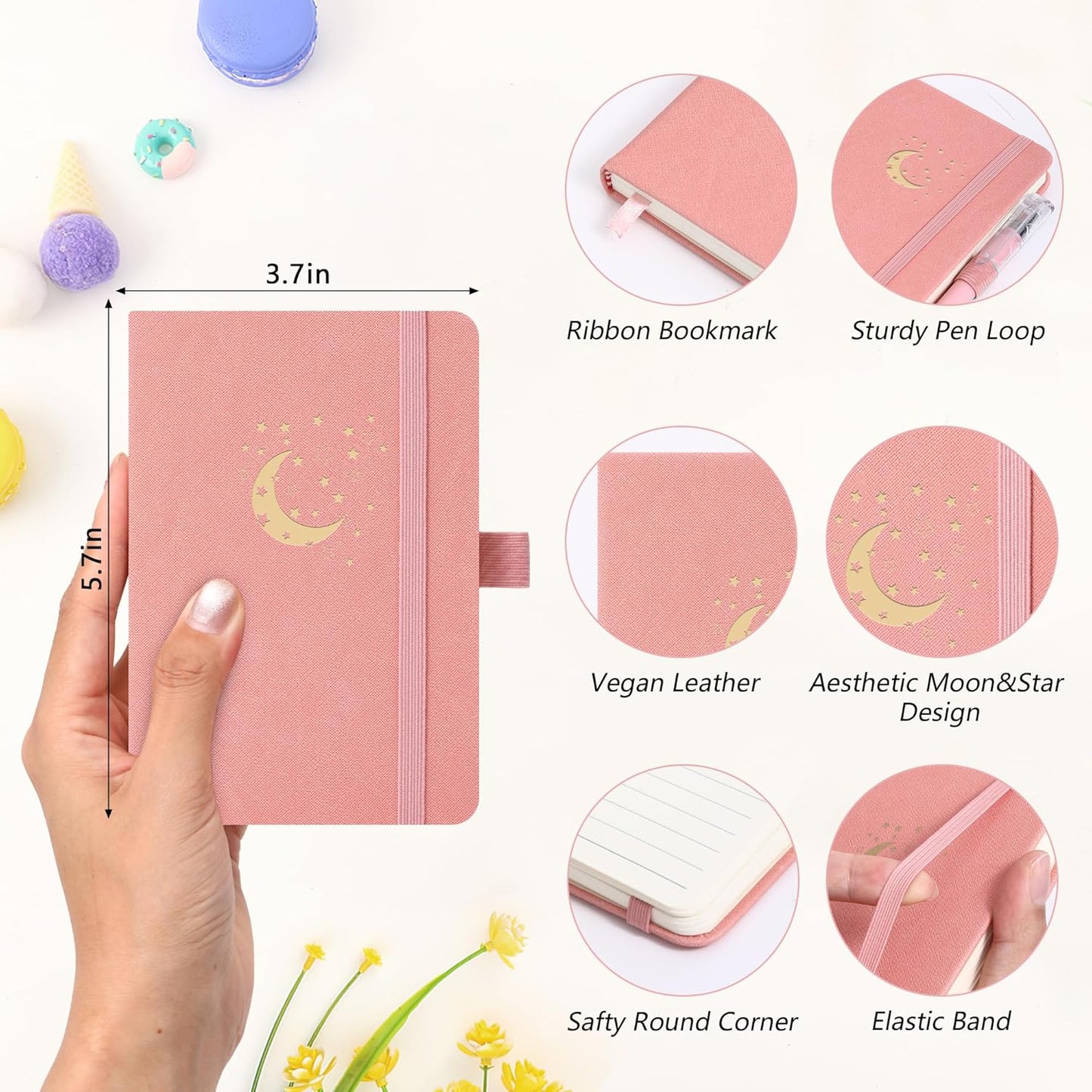 BOBO RABBIT 3 Pack Pocket Small Notebooks Total 600 Pages A6 Moon Star Aesthetic Mini Compact Journal Notebook For Note Taking Journaling Hardcover Leather College Ruled Lined Note Pads for Women Men Travel Office School