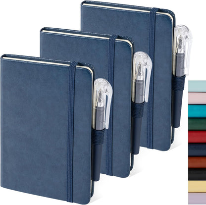 NIRMIRO Small Notebook Journals, 3 Pack Mini Pocket Note pads for Men & Women Writing, A6 Small Leather Notepad 3.7" x 5.7" with Pen, Black, Red, Green