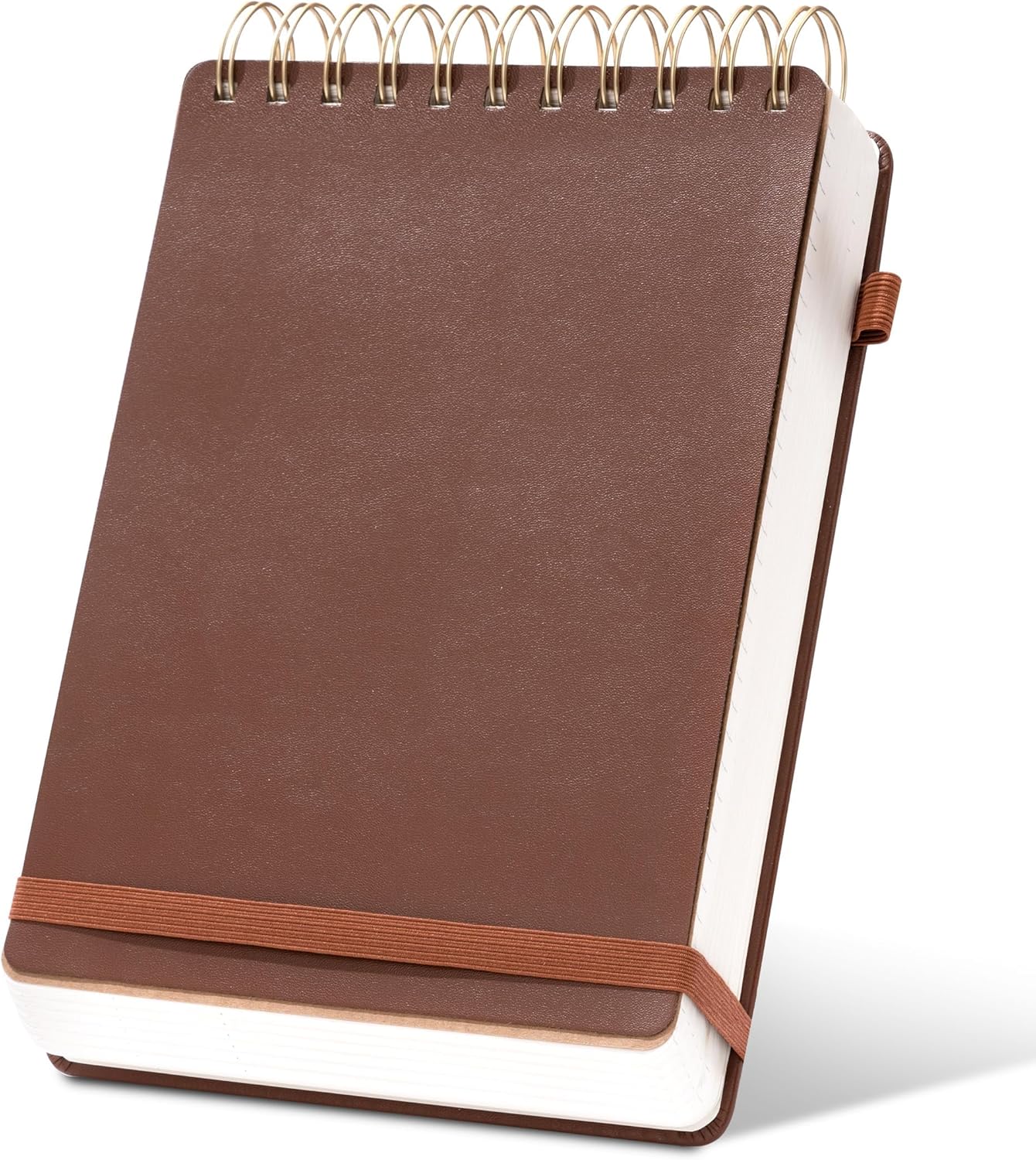 Yoment Small Notebooks 3x5 Leather Pocket Notepad 150 Pages Mini Top Spiral Notebook, 100 GSM Thick Paper, Memo Note Pads for Work School Nursing, Brown