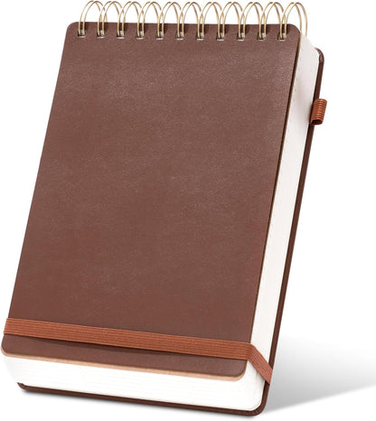Yoment Small Notebooks 3x5 Leather Pocket Notepad 150 Pages Mini Top Spiral Notebook, 100 GSM Thick Paper, Memo Note Pads for Work School Nursing, Brown