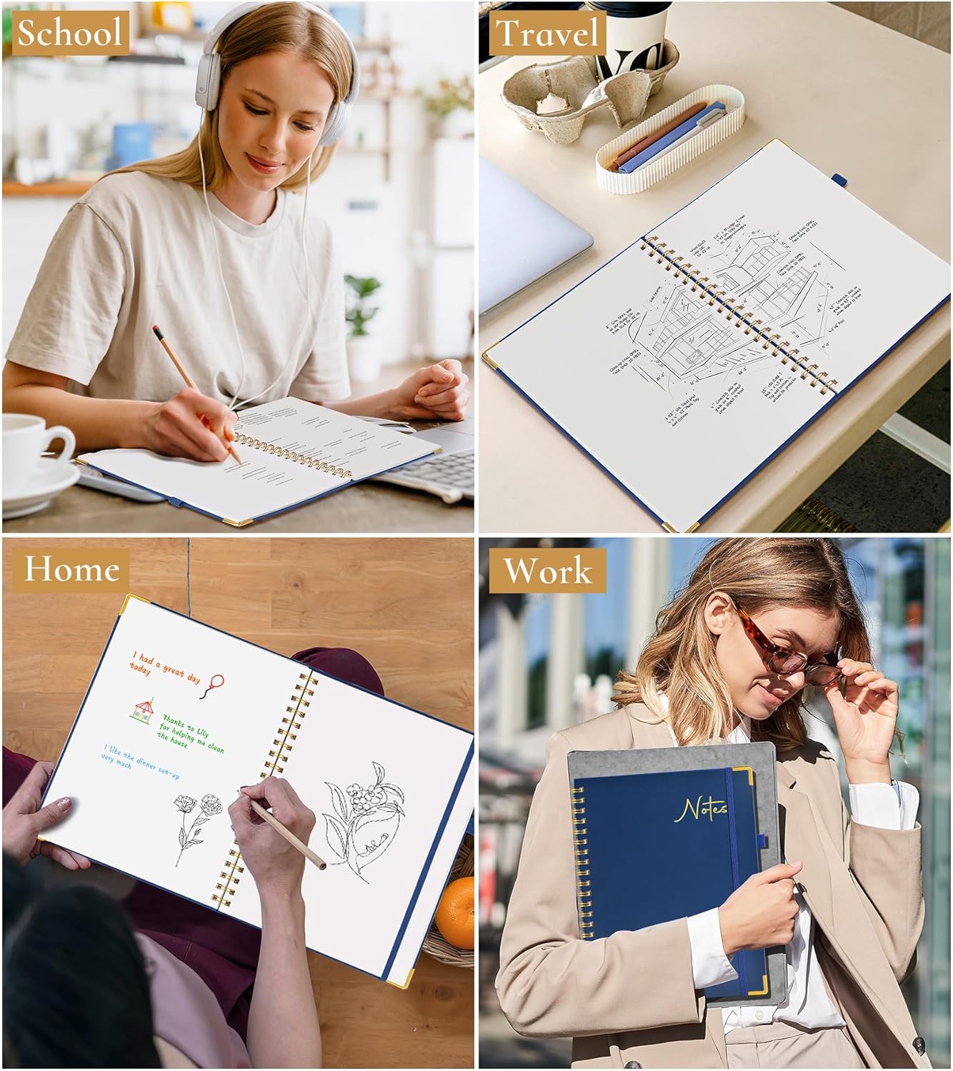 Hardcover Spiral Notebook Journal 8.5” x 11”, A4 Large Leather Notebooks for Women Men, Lined College Ruled Notebook, 50 Sheets/100 Pages, Spiral Bound Journals for Work School Note Taking, Green