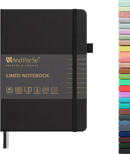 &And Per Se Lined Journal Notebook, 160 Pages, A5 5.7 x 8 inches College Ruled Thick Paper Notebook Journals for Writing, Hardcover Notebooks for Women Men Office School (1 Pack, Green) - Colors B
