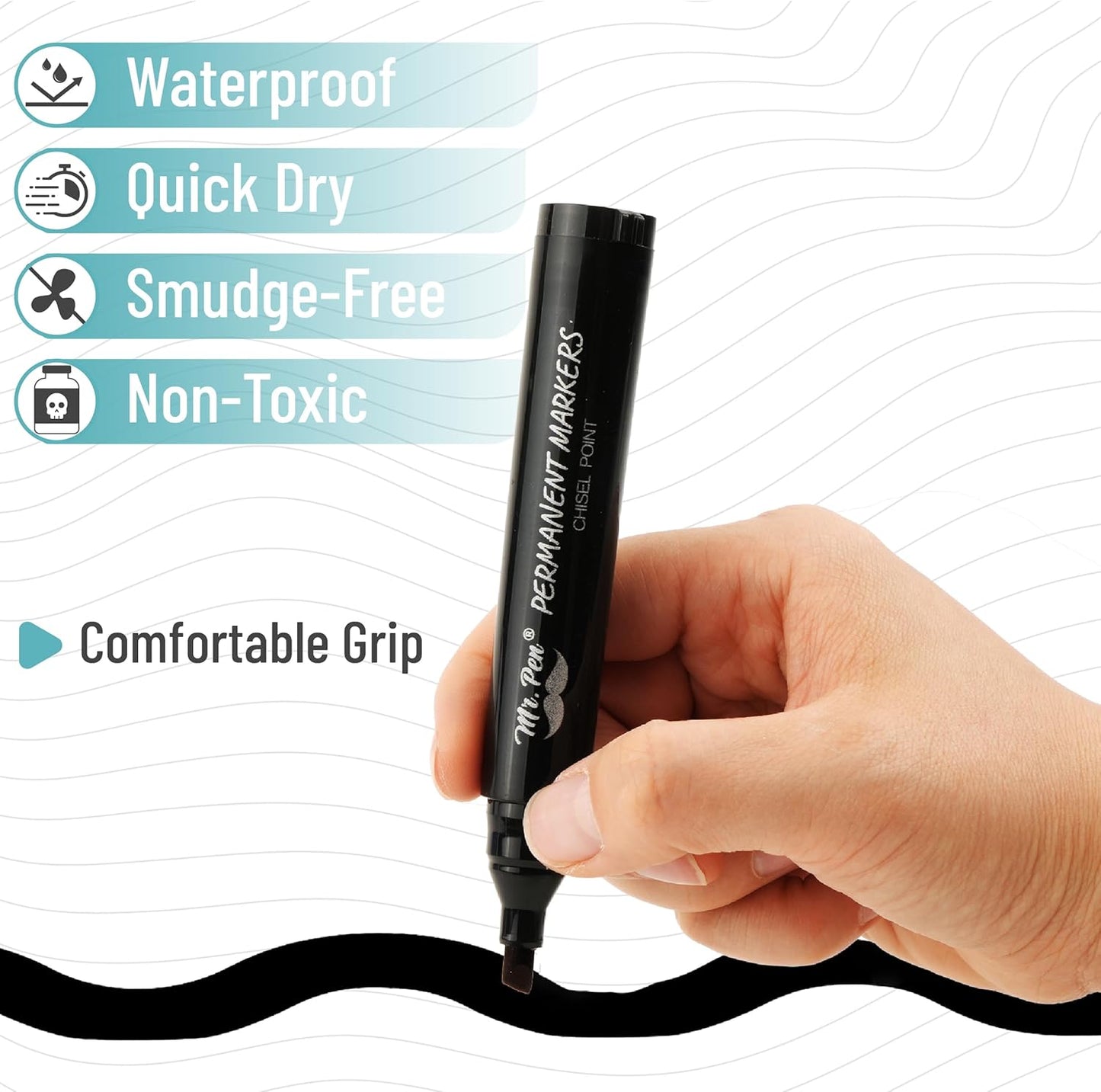 Mr. Pen- Black Permanent Markers, 8 Pack, Thick Markers, Chisel Tip Permanent Marker Chisel Tip Black Marker
