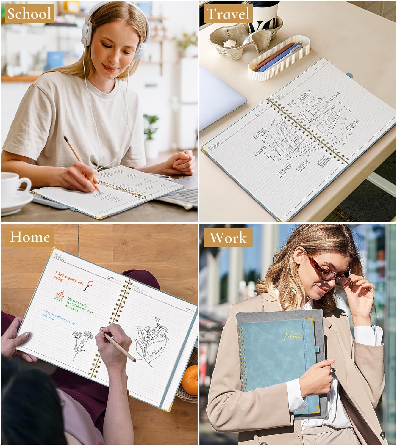 Hardcover Spiral Notebook Journal 8.5” x 11”, A4 Large Leather Notebooks for Women Men, Lined College Ruled Notebook, 50 Sheets/100 Pages, Spiral Bound Journals for Work School Note Taking, Green