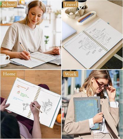 Hardcover Spiral Notebook Journal 8.5” x 11”, A4 Large Leather Notebooks for Women Men, Lined College Ruled Notebook, 50 Sheets/100 Pages, Spiral Bound Journals for Work School Note Taking, Green