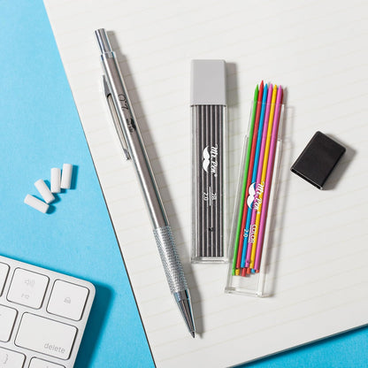 Mr. Pen- Metal Mechanical Pencil Set with Lead Refills & Erasers, 2mm, HB & Colored Lead Refills, 4x Eraser Refills for School Supplies, Note Taking, Drawing, Sketching, Office