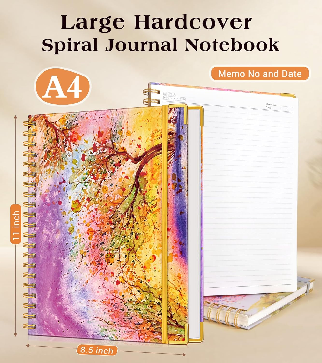 Lined Spiral Notebook Journal for Women, 200 Pages Cute Notebooks 8.5” x 11”, A4 Large Hardcover Spiral Journals with 100 GSM Thick Paper, College Ruled Notebook for Writing Work School, Autumn Tree