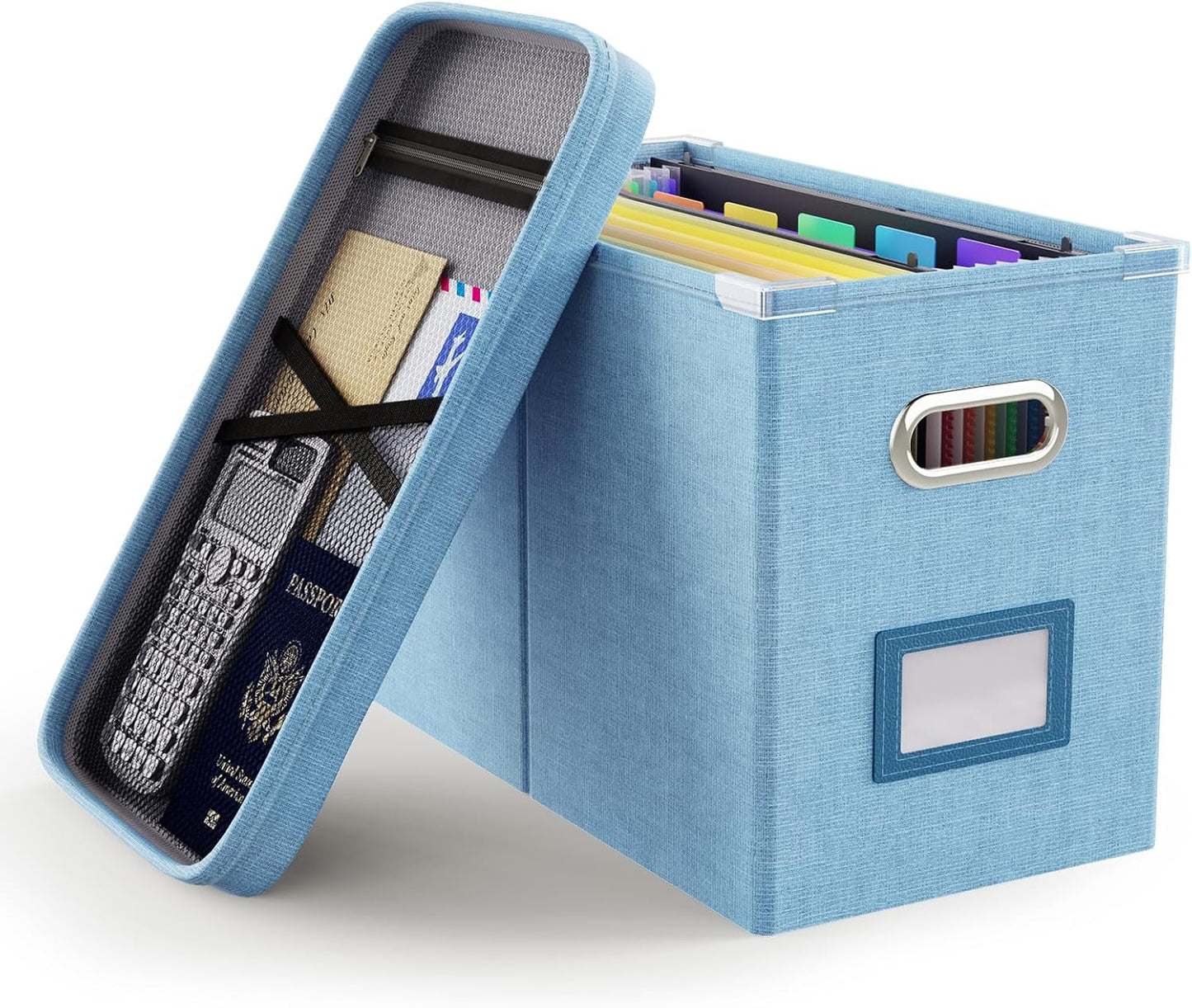 Oterri File Organizer Box with Lid, Hanging Filing File Box with Mesh Pocket, Document Organizer Box for Letter Files, Portable Storage Box with Smooth Sliding Rail for Office&Home (1 PCS, Beige)
