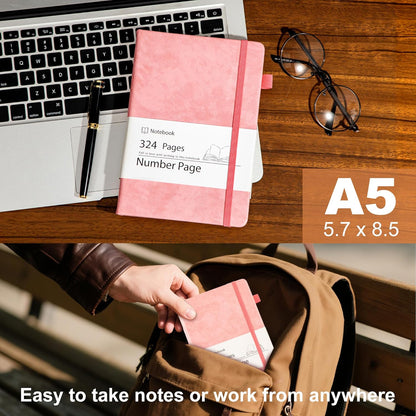 Yoment Leather Journal for Men Women, 324 Numbered Pages Thick Journals for Writing with Contents, A5 Hardcover College Ruled Journaling Notebooks for Travel, Note Taking, Diary, Green