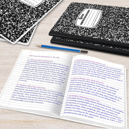 Rosmonde 50 Pack Composition Notebooks Bulk, Wide Ruled Composition Notebook, 200 Pages (100 Sheets), 9-3/4 x 7-1/2, Black Marble, Bulk School Supplies, Office Notebooks, Bulk Notebooks for School