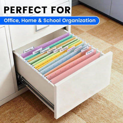 25-Pack Green Hanging File Folders, Letter Size (8.5" x 11") with 1/5-Cut Tabs,Includes 35 Transparent Label Cards & 50 Sticker Labels for Home & Office Organization