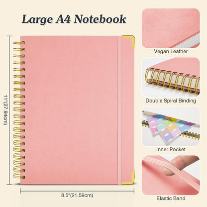 Graph Paper Notebook, Spiral Grid Notebook 8.5" X 11", Hardcover Leather Journal 300 Pages, 100GSM Thick Grid Paper Notebook, Large A5 Graphing Notebook Journal for Women Men Writing Engineering Work