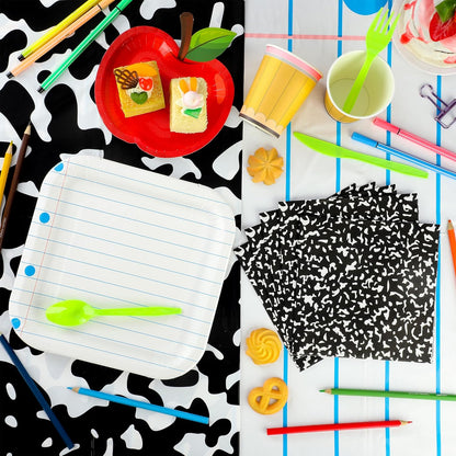 170 Pcs Back to School Party Supplies Tableware Set Red Apple Pencils Paper Plates Napkins Cups Composition Notebook Disposable Tablecloth for Preschool First Day of School Graduation Party, Serves 24
