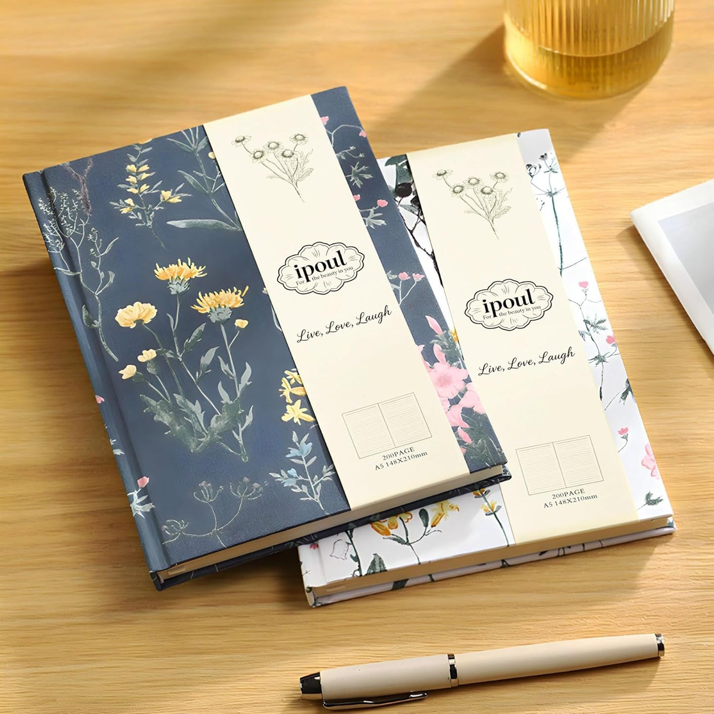 ipoul Flower Notebook, A5, 6x8, Hardcover, Lay Flat, Lined Paper, Journal for Women, Writing Notebook, Pretty, Hibiscus, Pink, Birthday Gifts for Women, Wedding Shower Gifts, Mothers Day Gift