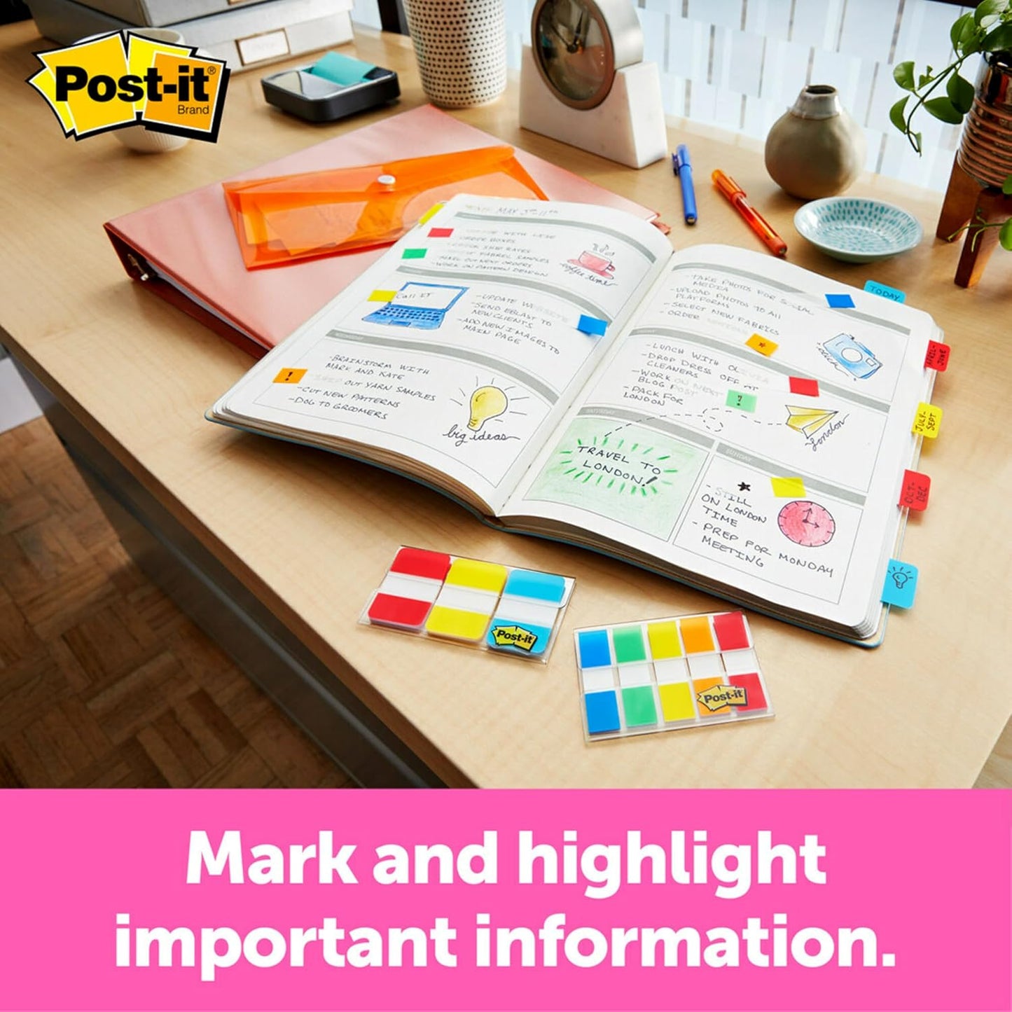 Post-it Flags, 1 in. x 1.7 in., One Dispenser with 200 -Count Red Sticky Tabs Per Dispenser, Removable Page Markers for Planners, Journals, and Calendars (200 Flags Total)
