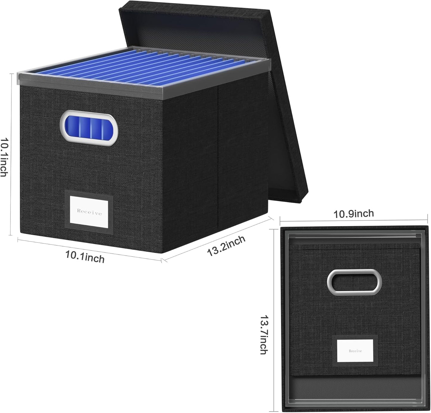 File Organizer Box - File Boxes for Hanging Files with Lid Set of 2 Decorative Hanging Folders Letter Size Organizer with One-Piece Plastic Frame Slides (Grey, 13.2 * 10.1 * 10.1in(2Pack))