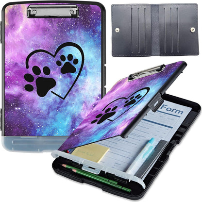 Clipboard with Storage, Heavy-Duty Side-Opening Folder with Pen Holder, Durable Plastic Nursing Clipboard for Nurses, Teachers, and Sales, Cow Prints 02