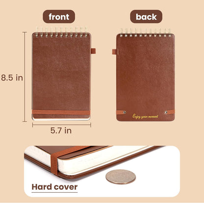 Yoment Small Notebooks 3x5 Leather Pocket Notepad 150 Pages Mini Top Spiral Notebook, 100 GSM Thick Paper, Memo Note Pads for Work School Nursing, Brown