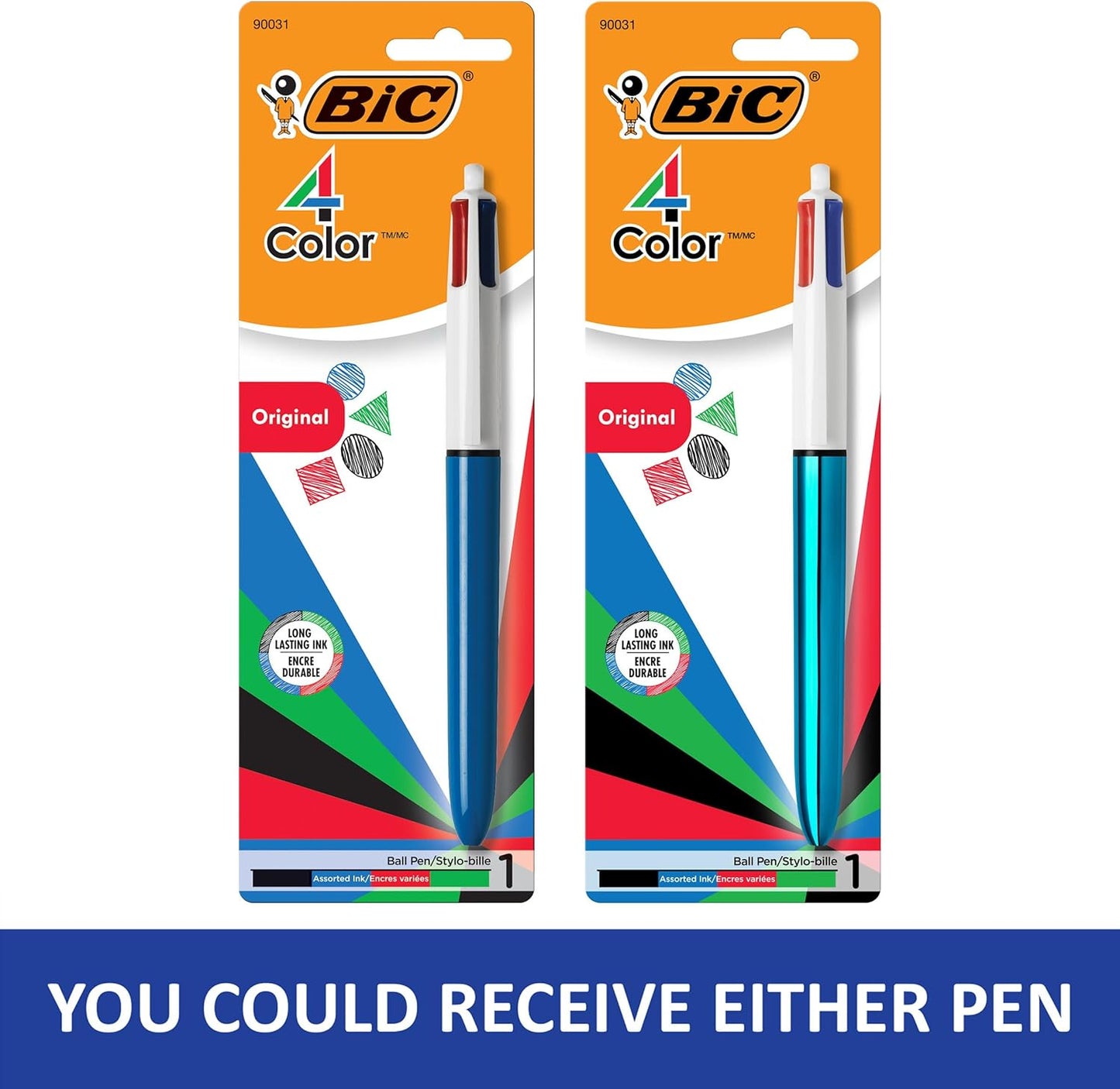 BIC 4-Color 3+1 Retractable Ballpoint Pen with Red, Blue, Black Ink and 0.7 mm Mechanical Pencil, 1-Count in Assorted Ink