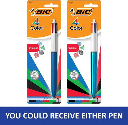 BIC 4-Color 3+1 Retractable Ballpoint Pen with Red, Blue, Black Ink and 0.7 mm Mechanical Pencil, 1-Count in Assorted Ink