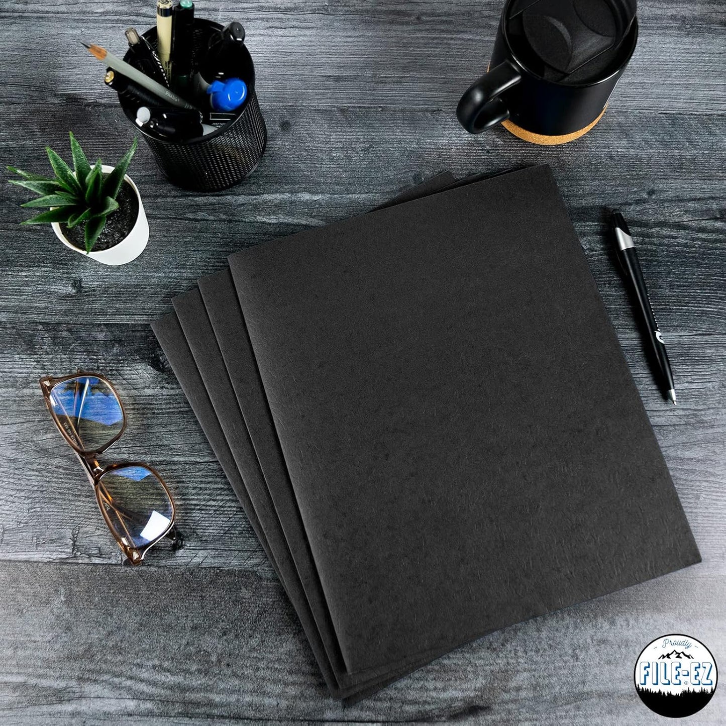 FILE-EZ Two-Pocket Folders, Navy Dark Blue, 25-Pack, Textured Paper, Letter Size (EZ-32523)
